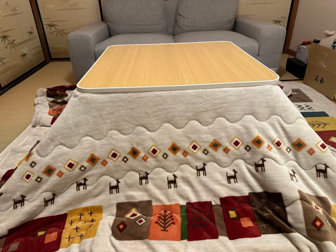 ニトリ　こたつ　フルセット　スクエアこたつ ホワイト・ナチュラルウッド　掛ふとん