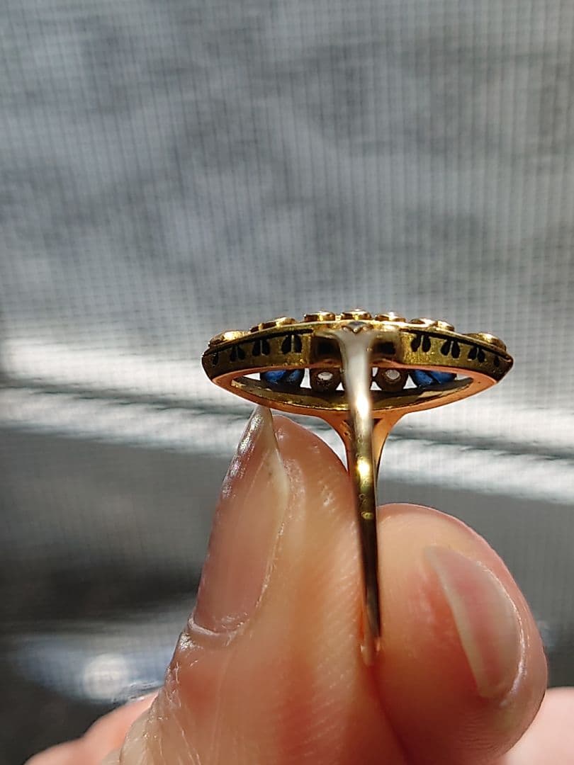 アンティークジュエリー　シードパール　ペリドット　エナメル　リング