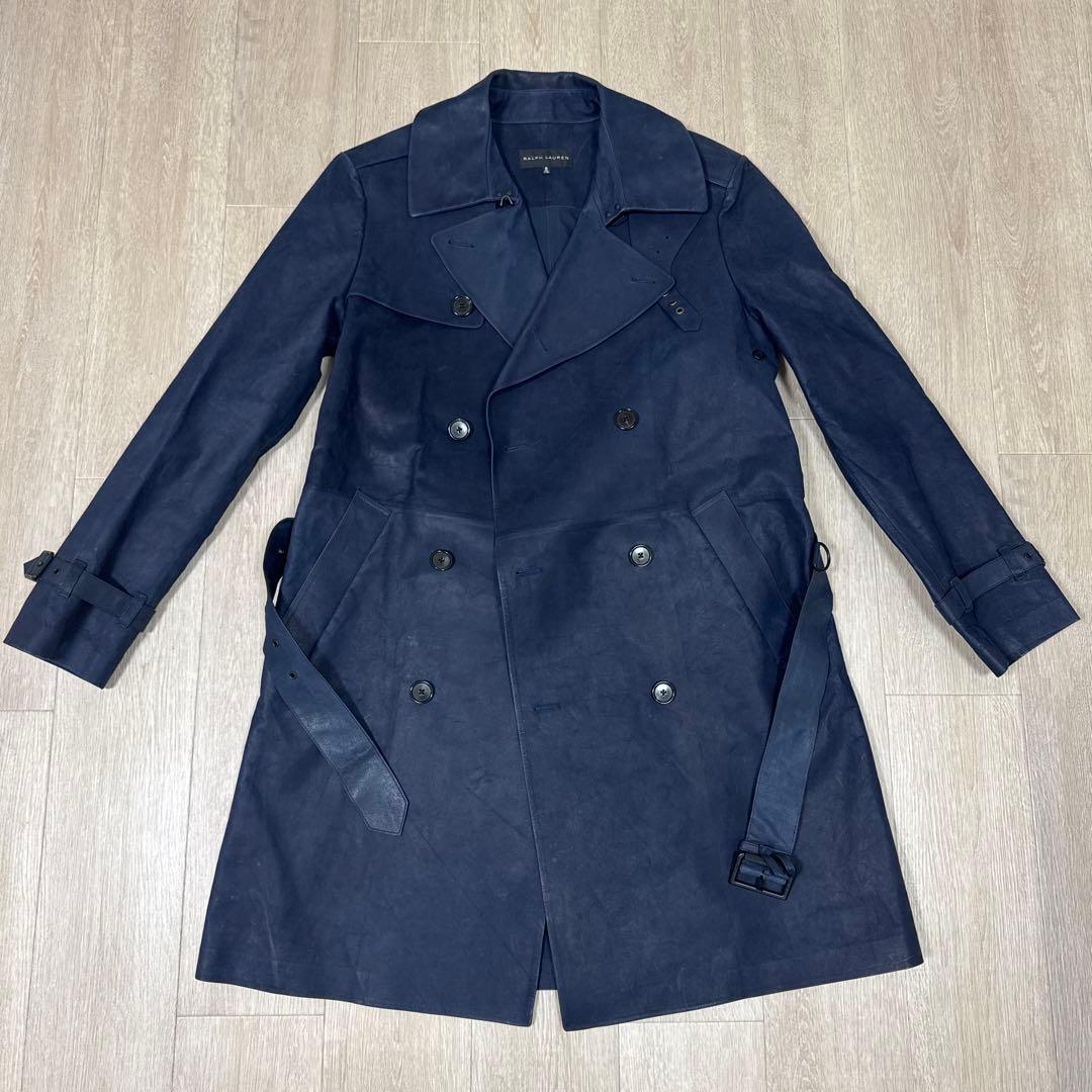 ラルフローレン　ブラックレーベル　ラムレザー　トレンチコート　ネイビーブルー　M