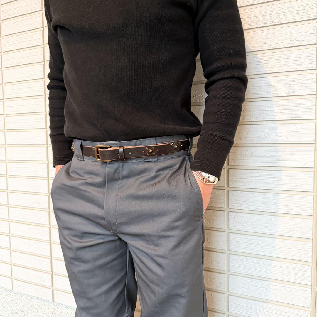 y*k様 スタッズナローベルトレリック加工UKチョコ23mm 34inch