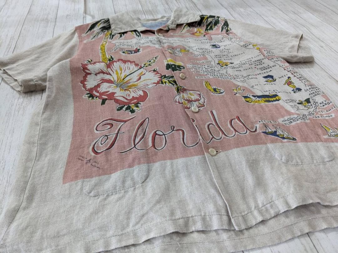 快晴堂/Florida柄Wideカロハシャツ/ハヤテ/カロハプリント/リネン