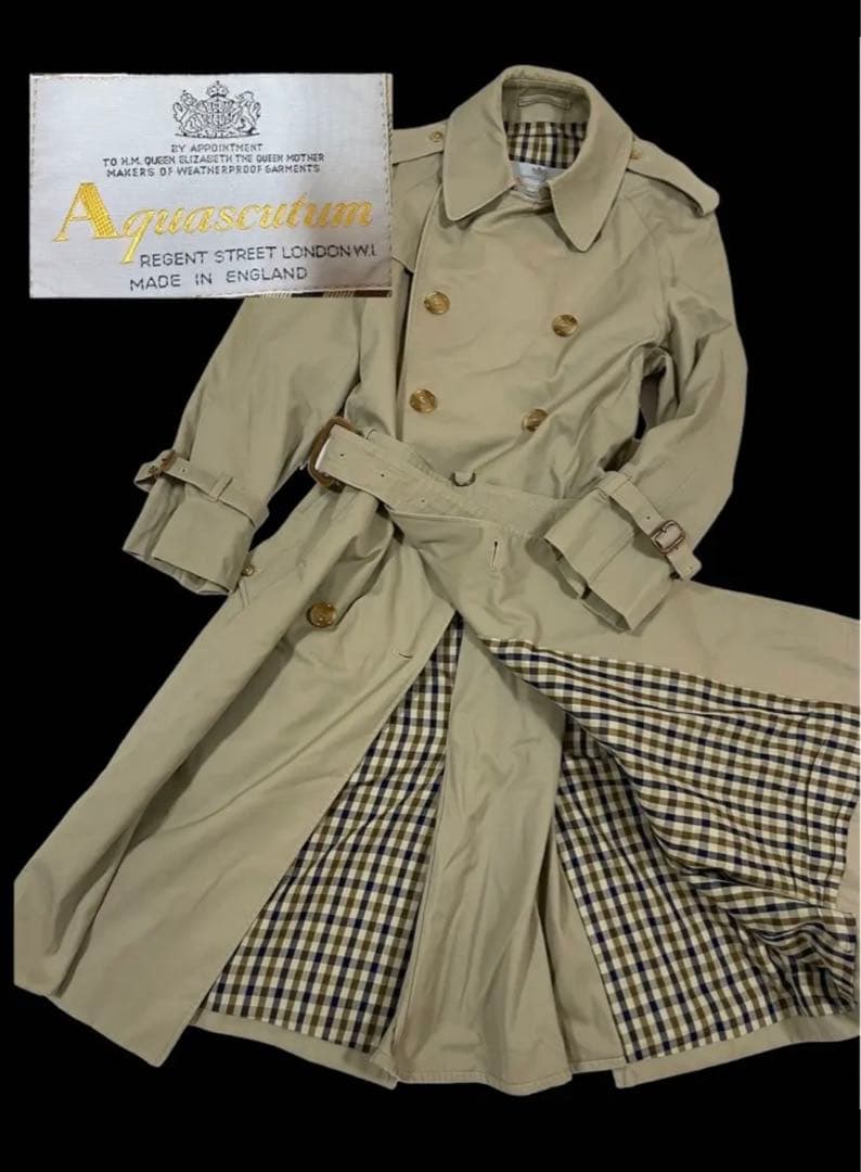 希少 70s 80s 当時物 英製 Aquascutum トレンチコート ダブル
