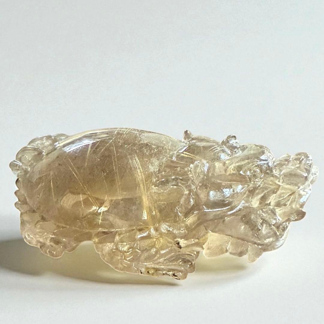 天然石 ルチルクォーツ龍亀。oＯo。金運　パワーストーン