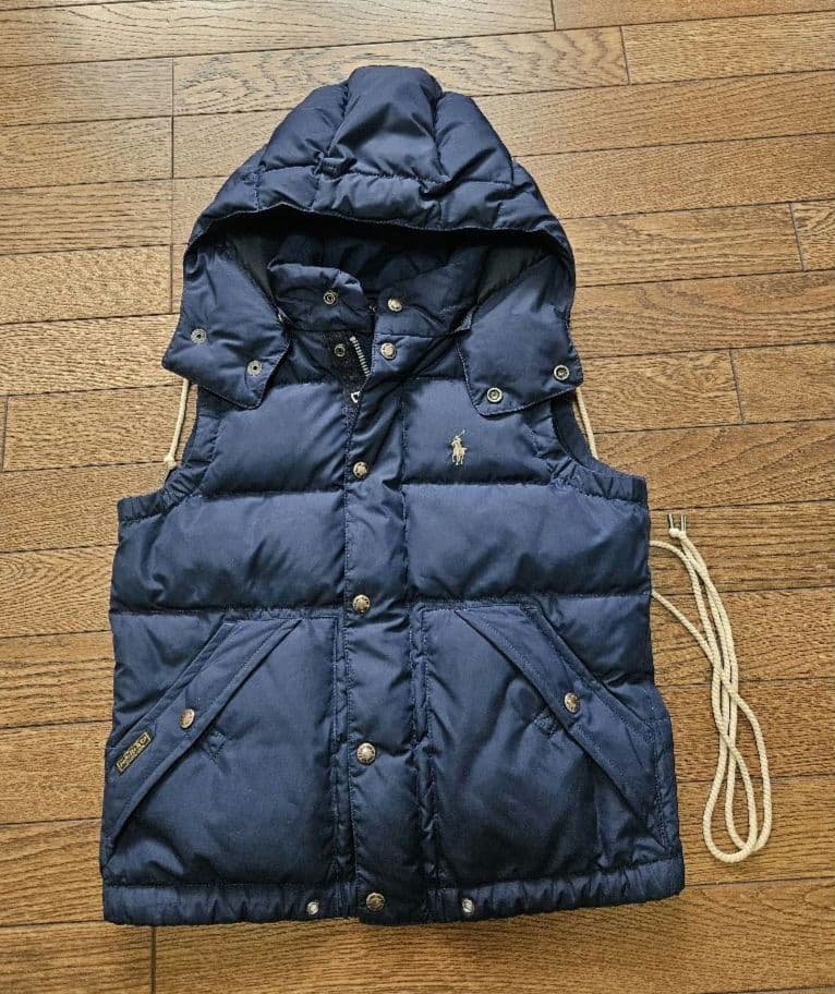 ポロラルフローレン ダウンベスト ポニー刺繍 紺ネイビー フード付