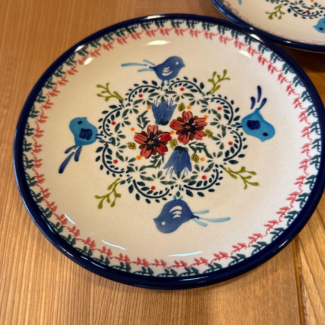 ポーランド食器　青い鳥と花模様の皿2枚セット