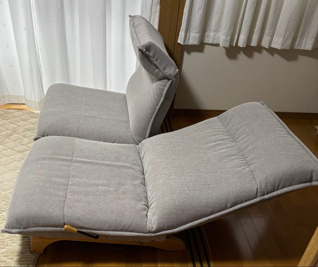 ソファー座椅子　ローソファー　ハイバック　2人掛け　リクライニング機能　グレー