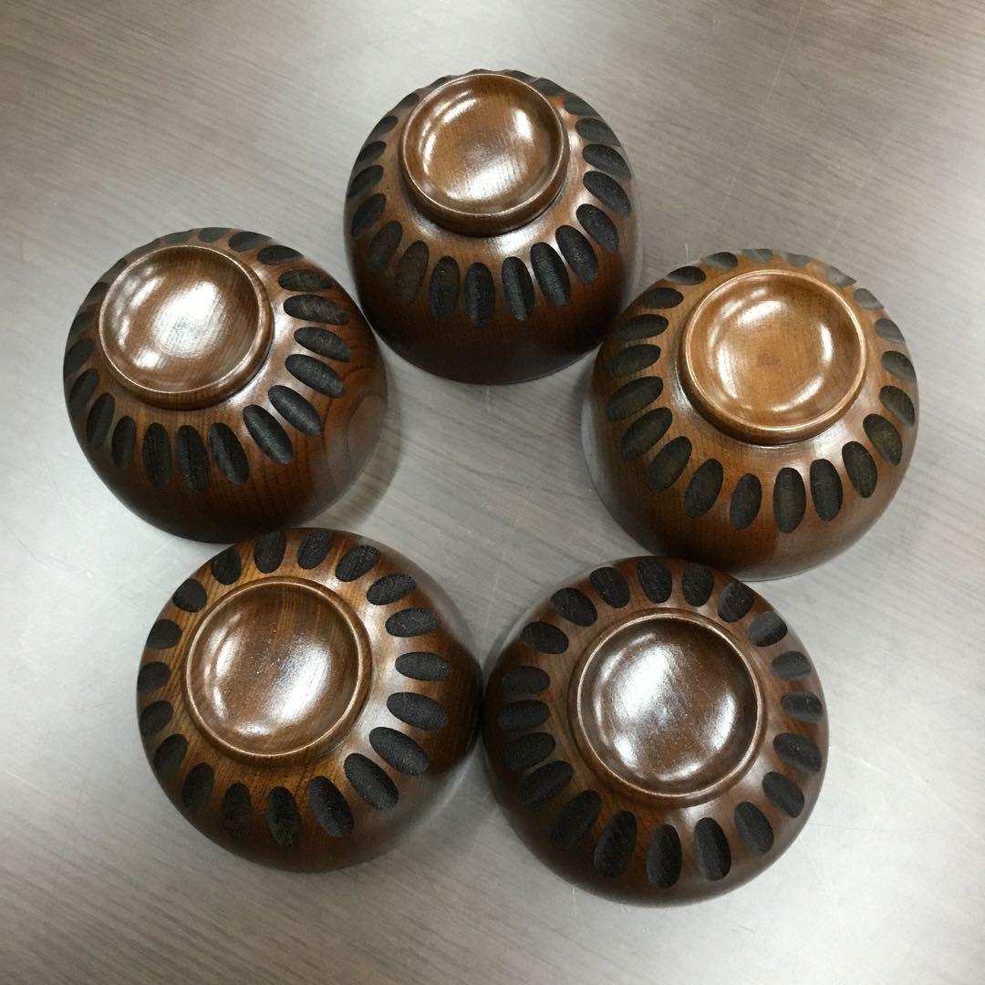 山崎又一商店　ノミ彫長手盆付汁椀　天然木　鉄木白づくり　お盆　お椀　漆器