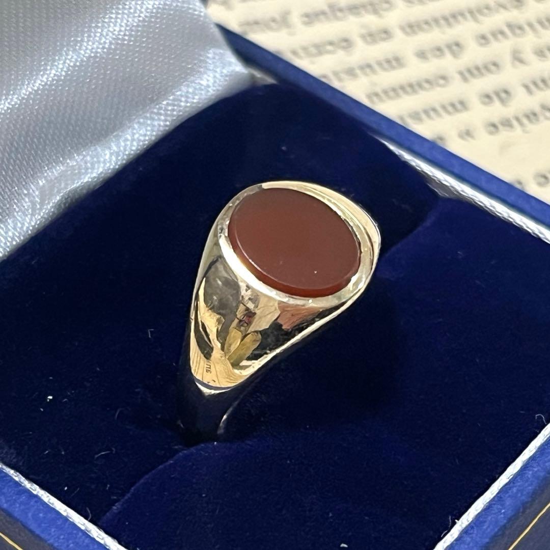 【最高級の輝き】9金 カーネリアン シグネットリング ロンドン1966年