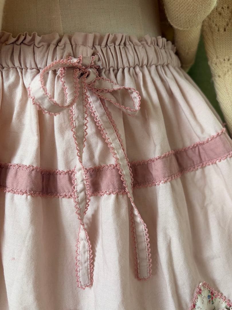 PINK HOUSE パッチワーク薔薇プリントロングスカート