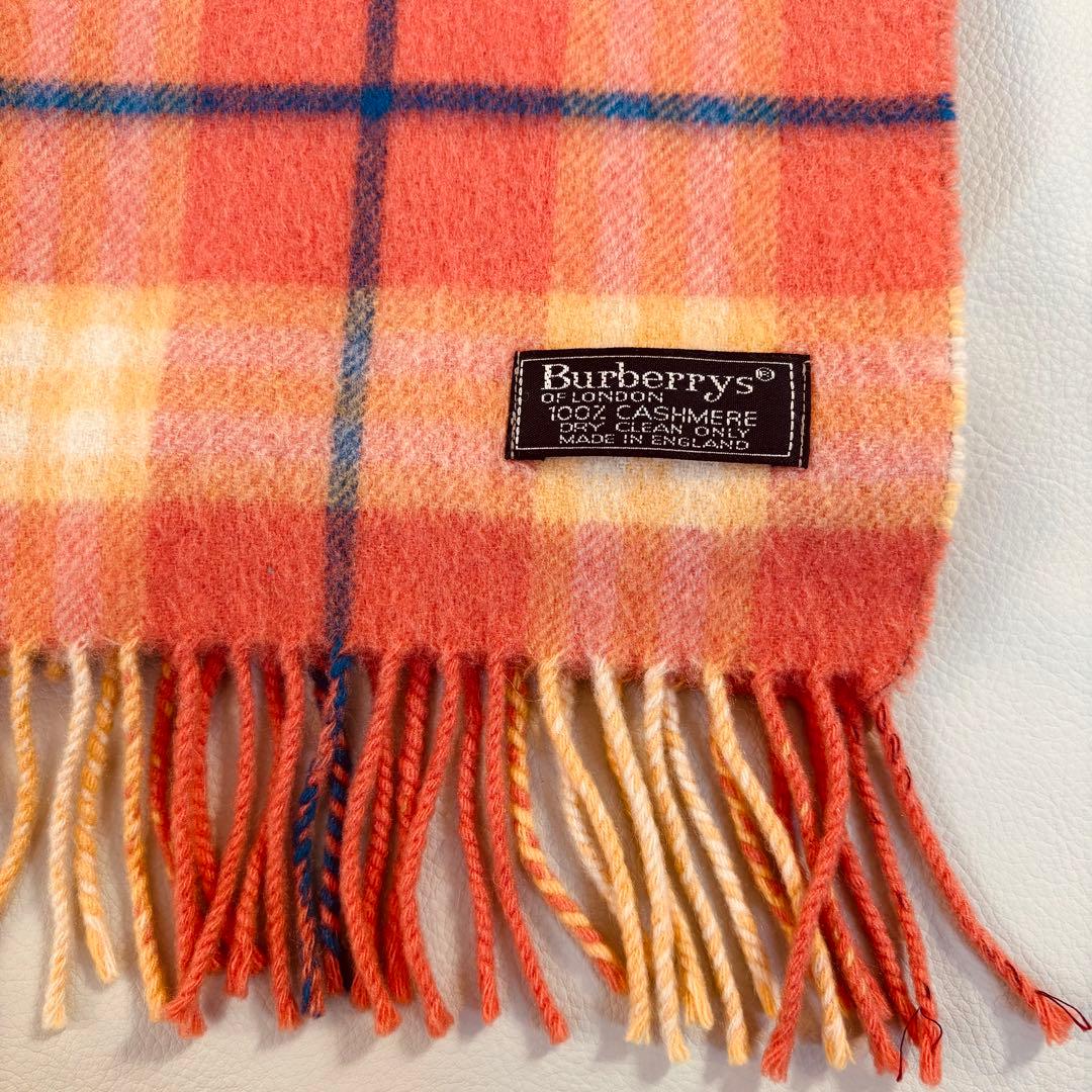 【美品】バーバリーロンドン カシミヤ100% マフラー ネイビー ノバチェック