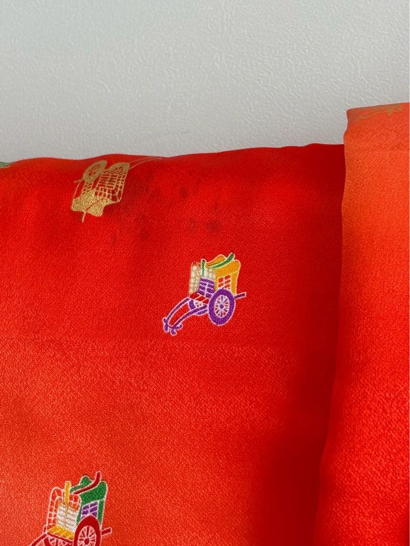 フルセット　七五三３歳女の子　きもの　被布　赤　御所車　長襦袢付　小物　7049