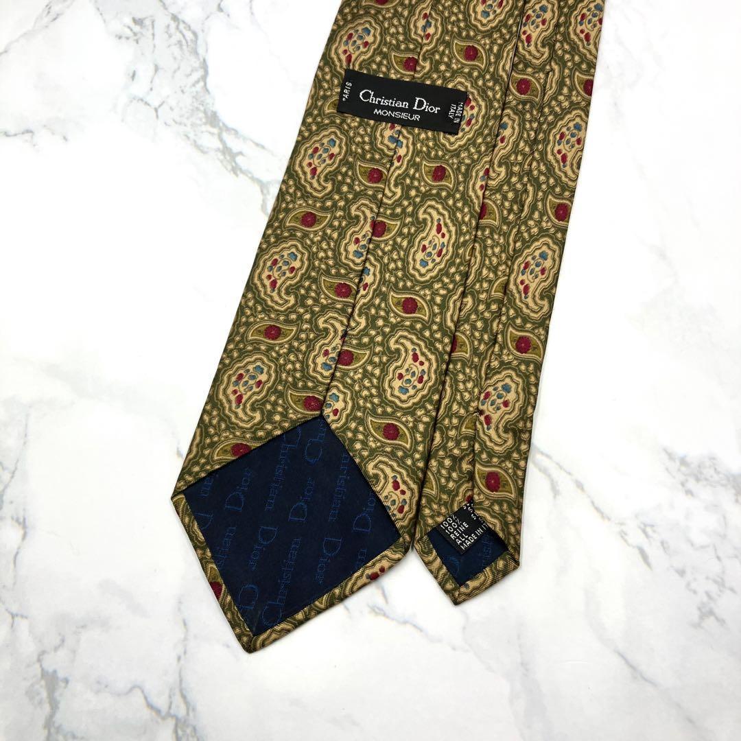 ◆美品◆Christian Dior ネクタイ 緑色 ペイズリー柄 カジュアル