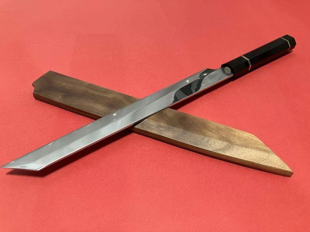 9寸切付け柳刃包丁黒檀黒水牛柄　VG10ダマスカス鋼【鞘付き】