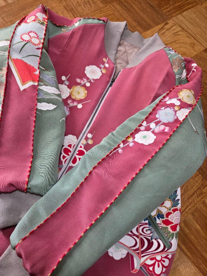 め0215着物リメイク正絹古布色留袖訪問着吉祥文ビンテージスカジャンハンドメイド
