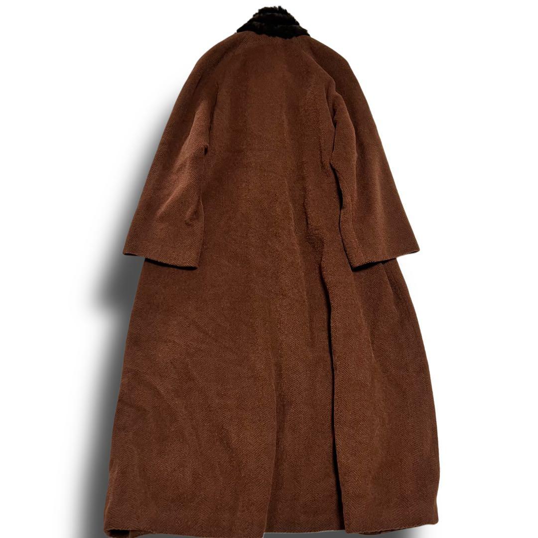 POOL SIRA アルパカ60% ロングコート 9号 ラビット襟 ブラウン