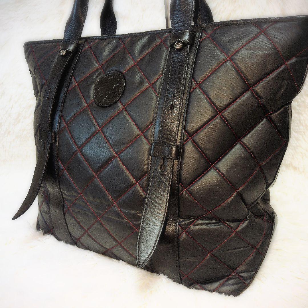 Hunting World 黒×赤糸 キルティング×革 大き目バッグ