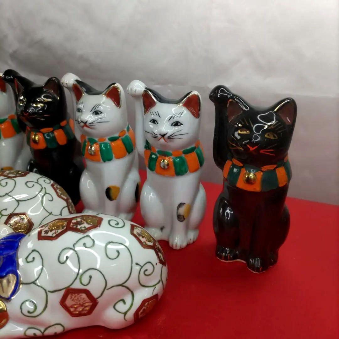 【猫づくし】招き猫　眠り猫　陶器　置物　開運　7体セット