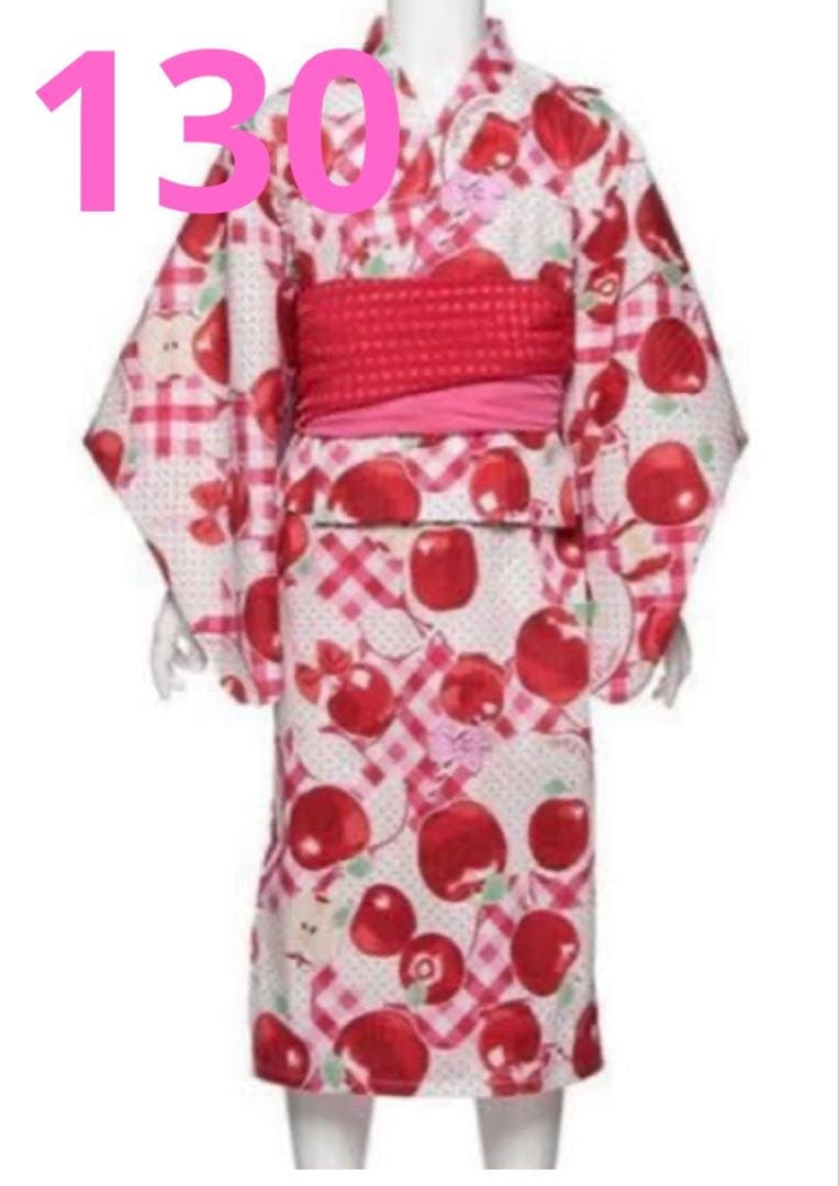 ぽよりん【２回着用】130 浴衣　メゾピアノ　りんご飴