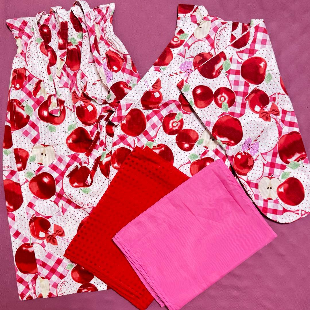 ぽよりん【２回着用】130 浴衣　メゾピアノ　りんご飴