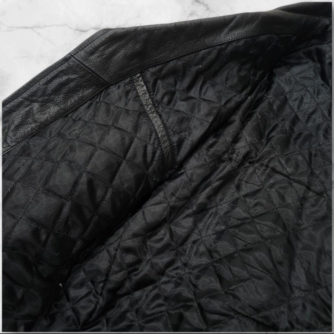 本革 ダブルライダースジャケット カウレザー 短丈 大きいサイズ 44 ブラック