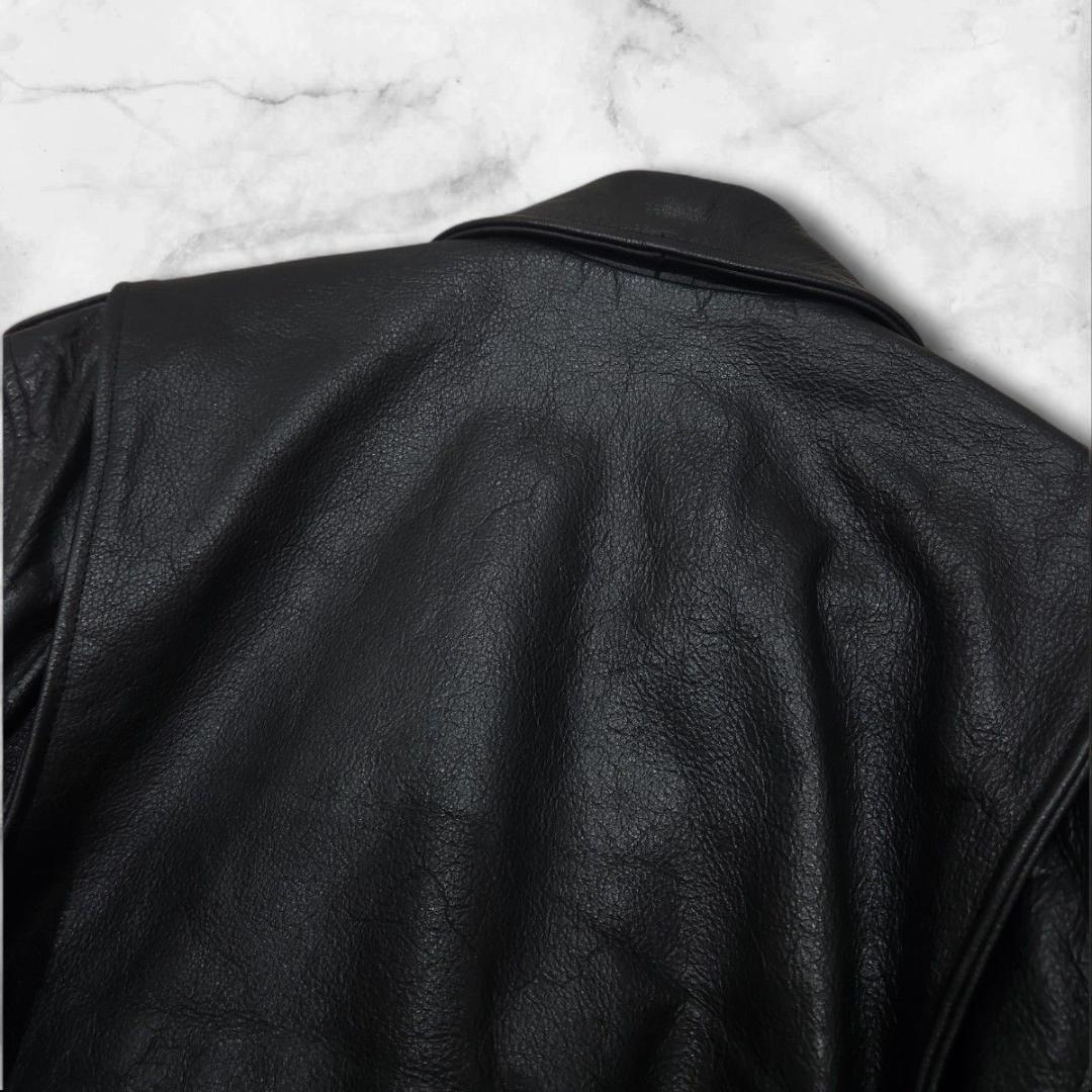 本革 ダブルライダースジャケット カウレザー 短丈 大きいサイズ 44 ブラック