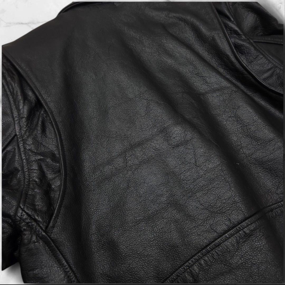 本革 ダブルライダースジャケット カウレザー 短丈 大きいサイズ 44 ブラック
