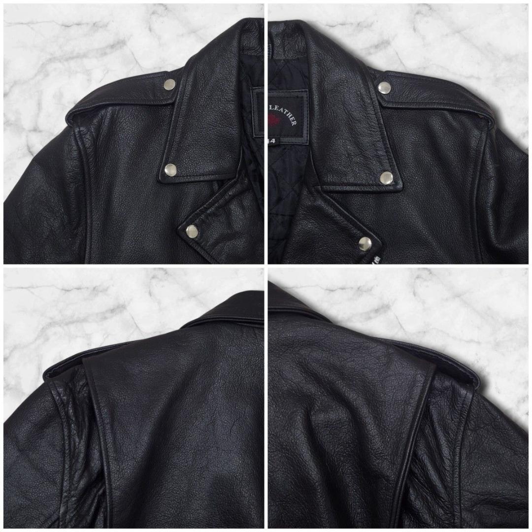 本革 ダブルライダースジャケット カウレザー 短丈 大きいサイズ 44 ブラック