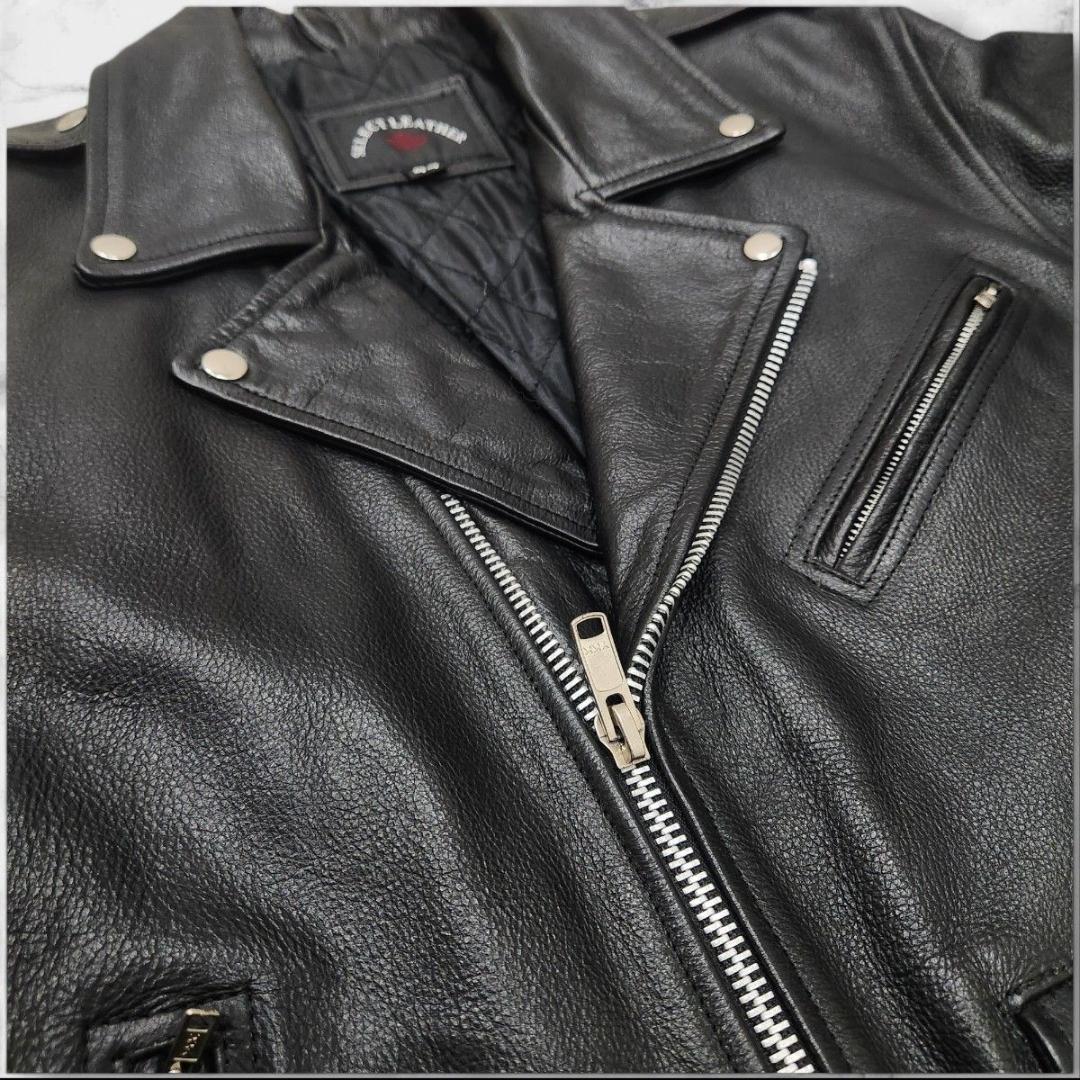 本革 ダブルライダースジャケット カウレザー 短丈 大きいサイズ 44 ブラック