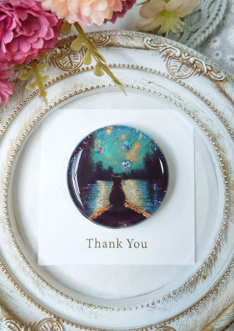 レジン　猫　ヘアゴム　ブローチ　ポニーフック　No.225