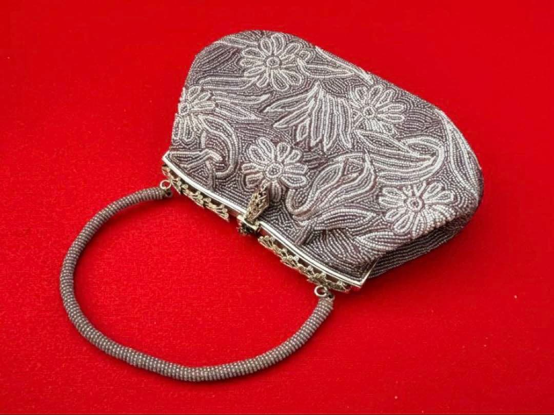 【未使用】和装ビーズ編みバッグ