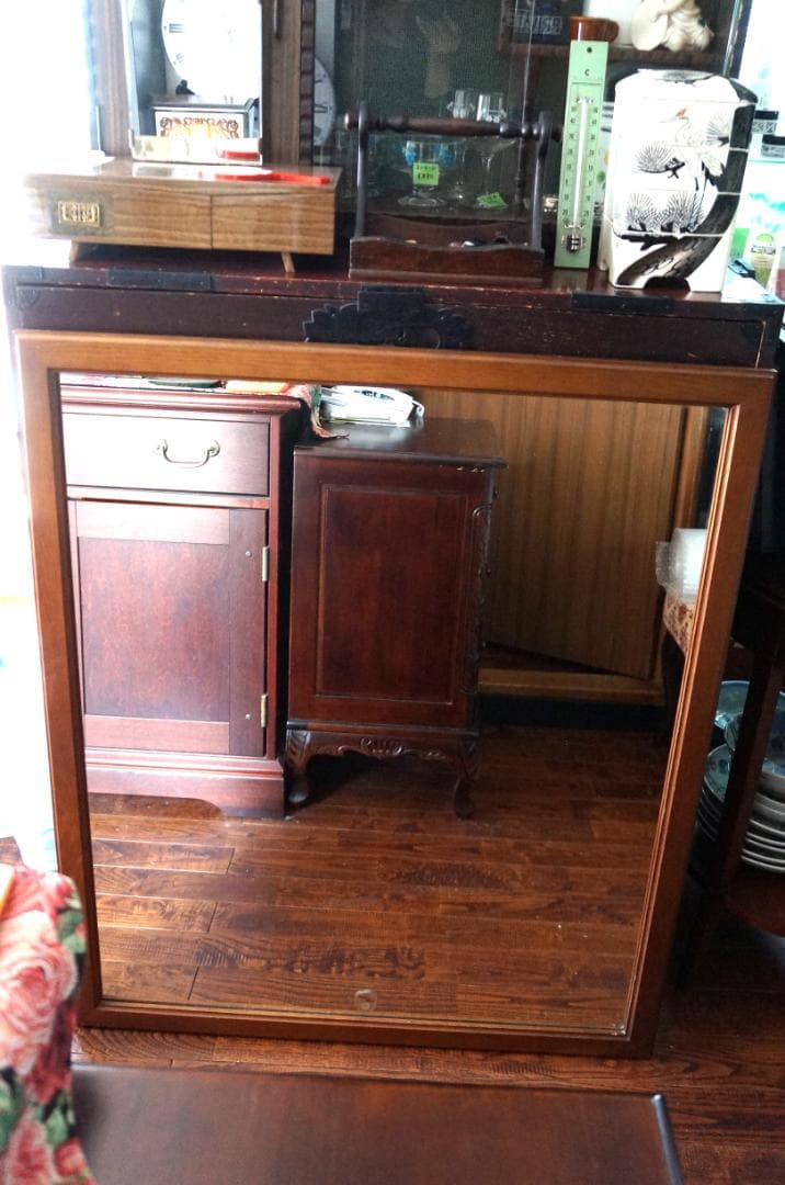 直接引き取り歓迎・美容室・美容室ミラー・鏡・木製・ナチュラル・アンティーク