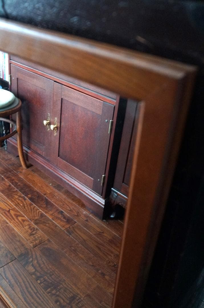 直接引き取り歓迎・美容室・美容室ミラー・鏡・木製・ナチュラル・アンティーク