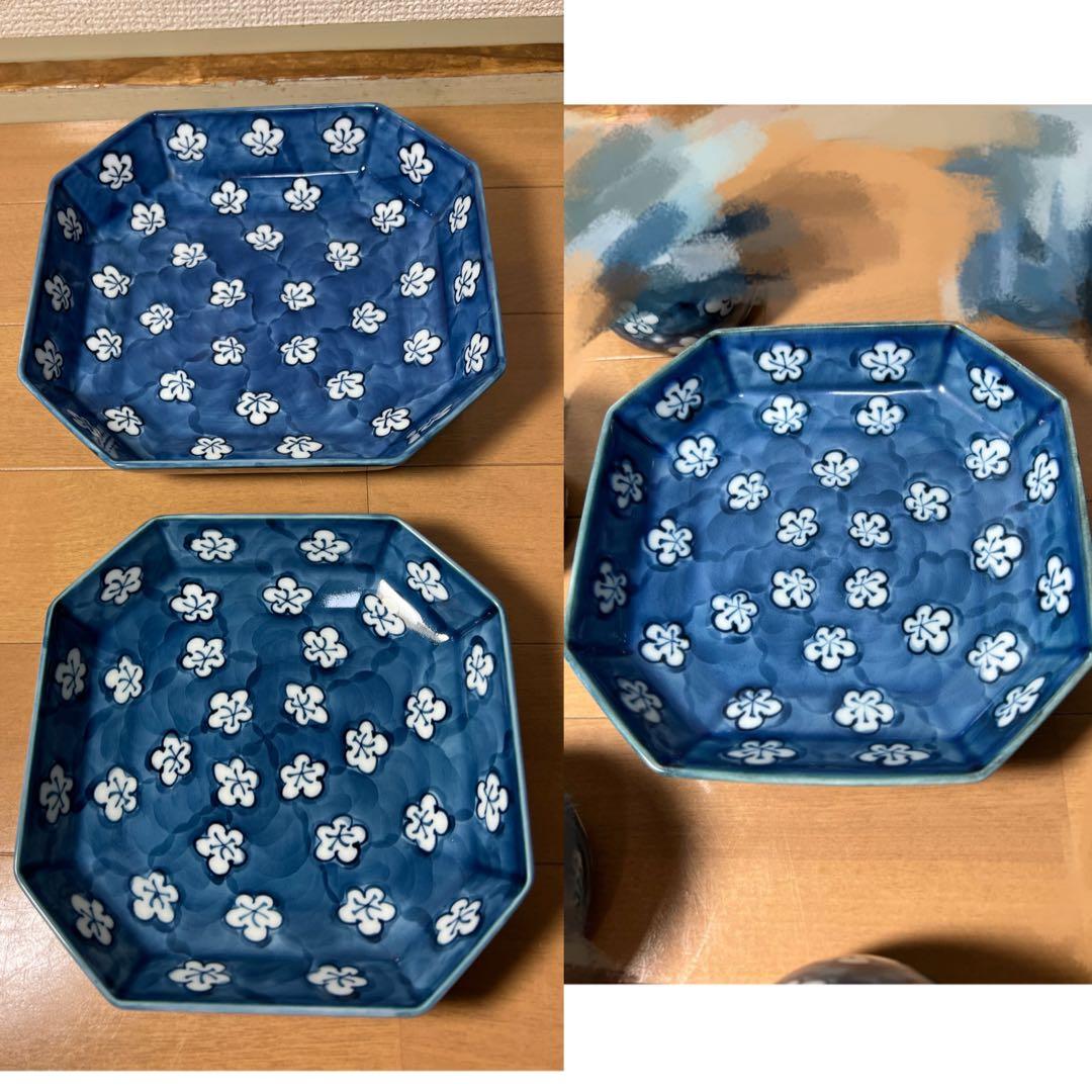 535 源右衛門　梅柄　皿　3客　未使用