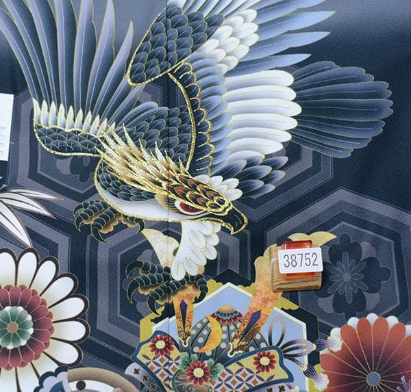 七五三 五歳 男児 羽織袴フルセット L寸 グレー 鷹 袴変更可 NO38752