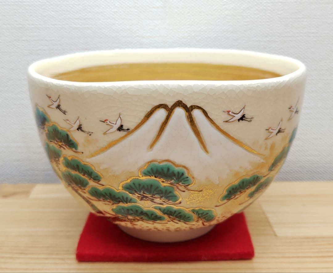 【逢絢亭・新品】茶道具 茶碗 京焼 色絵 富士山の絵 小野山照雲 共箱入り
