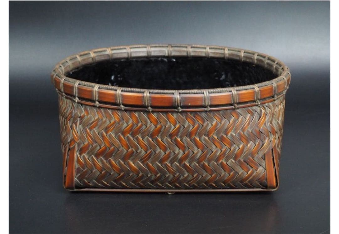 送料無料 篭師　石峰作　網代炭籠炭斗炭入 煎茶道具　木箱共箱　未使用