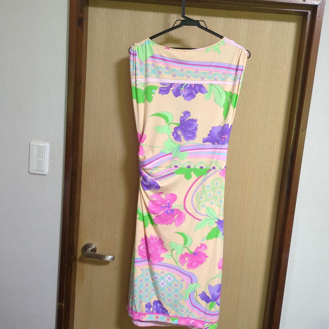 最終お値下げ！LEONARDカシュクールワンピースピンク系花柄サイズ44