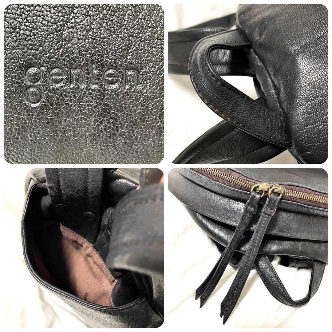 ■美品■ゲンテン　レザーリュック　ゴートヌメ　グレージュブラック