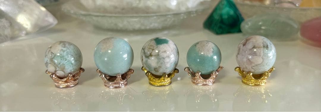 Ruby様　高品質　グリーン桜瑪瑙　スフィア　桃