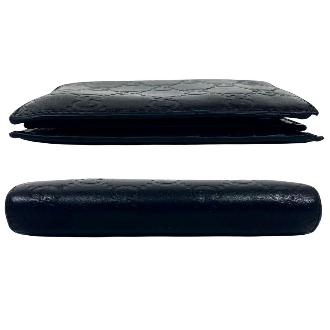 グッチ　収納多数！　折り財布　カード入れ　シマレザー　GG総柄　レザー　ブラック