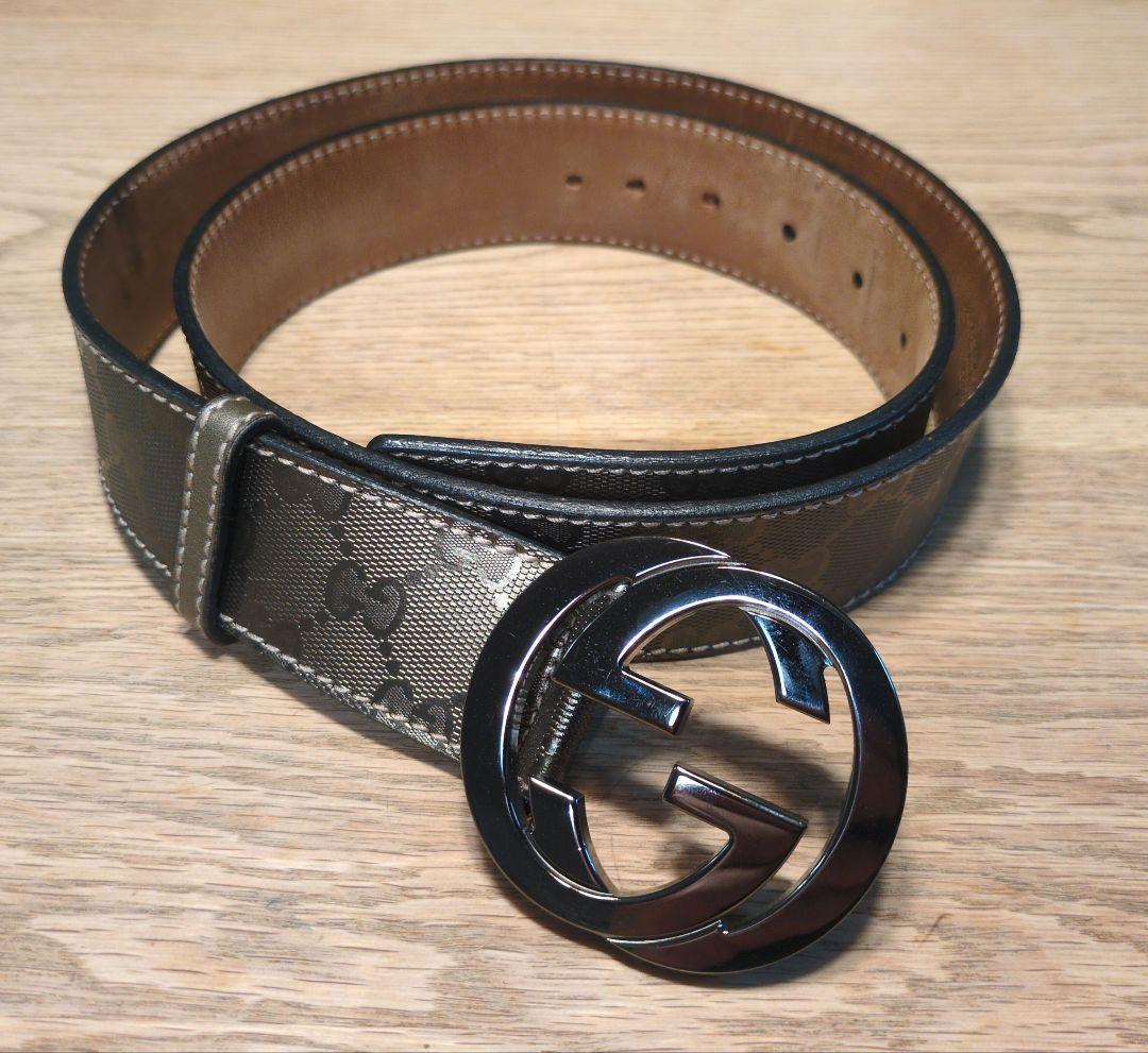 GUCCI ブラウンレザーベルト GGパターン