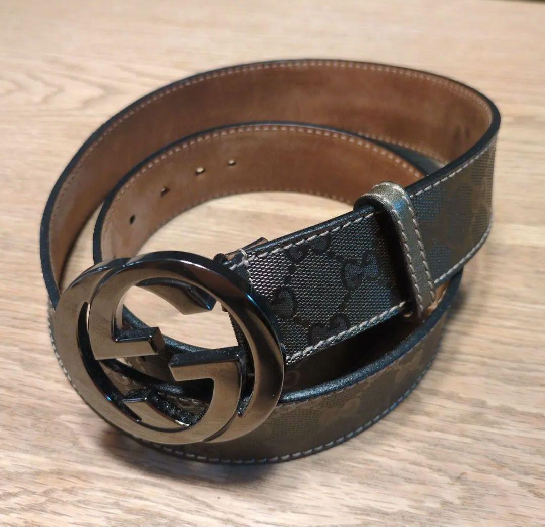 GUCCI ブラウンレザーベルト GGパターン