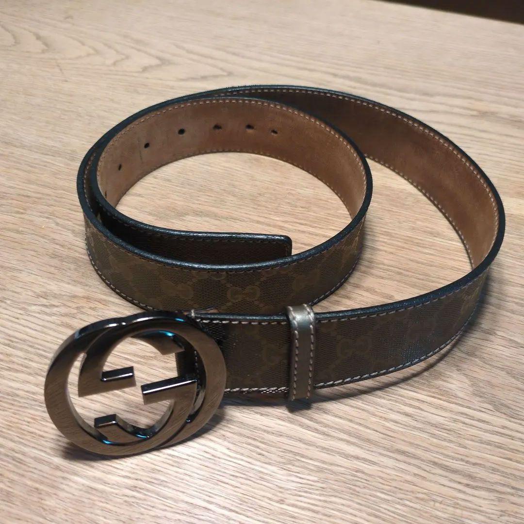 GUCCI ブラウンレザーベルト GGパターン