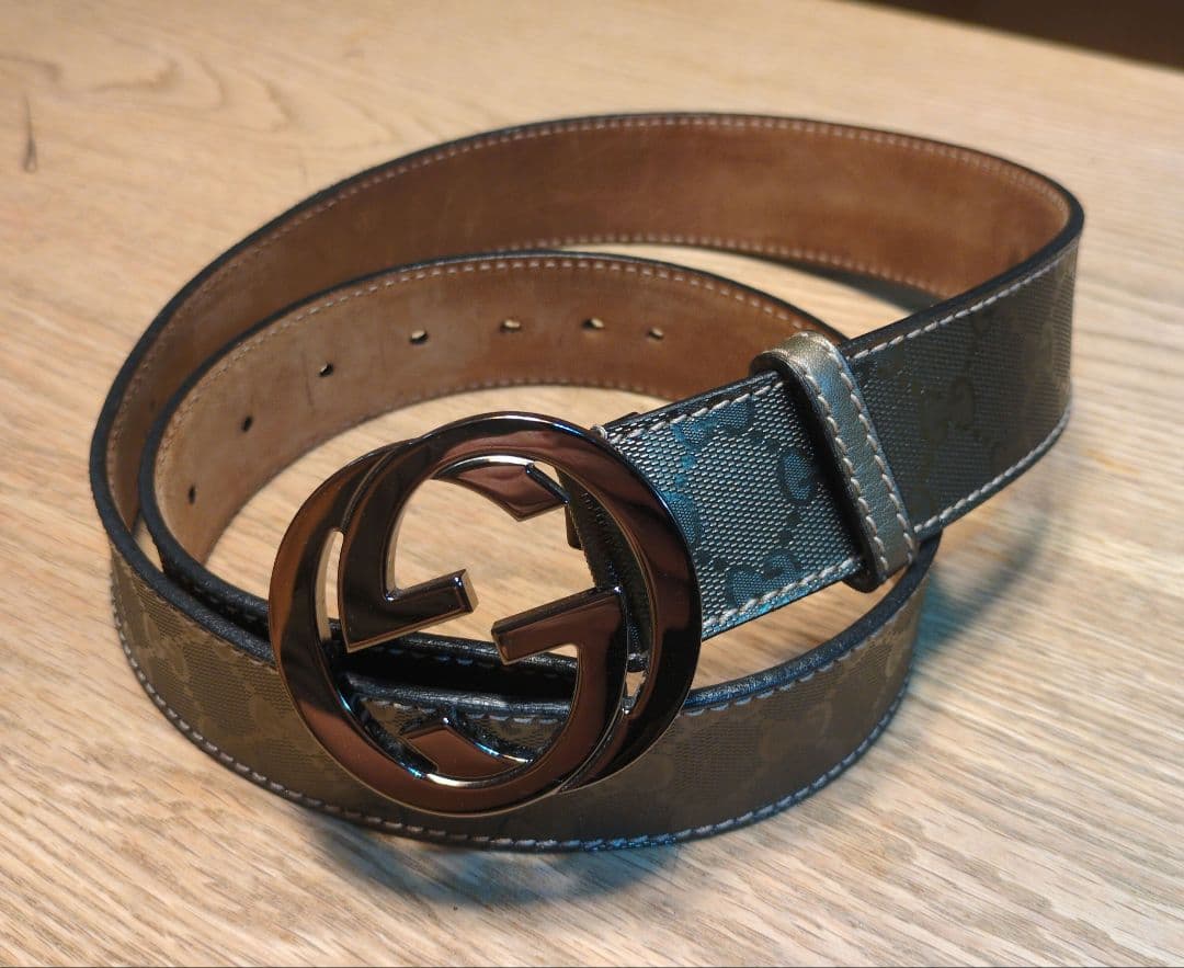 GUCCI ブラウンレザーベルト GGパターン