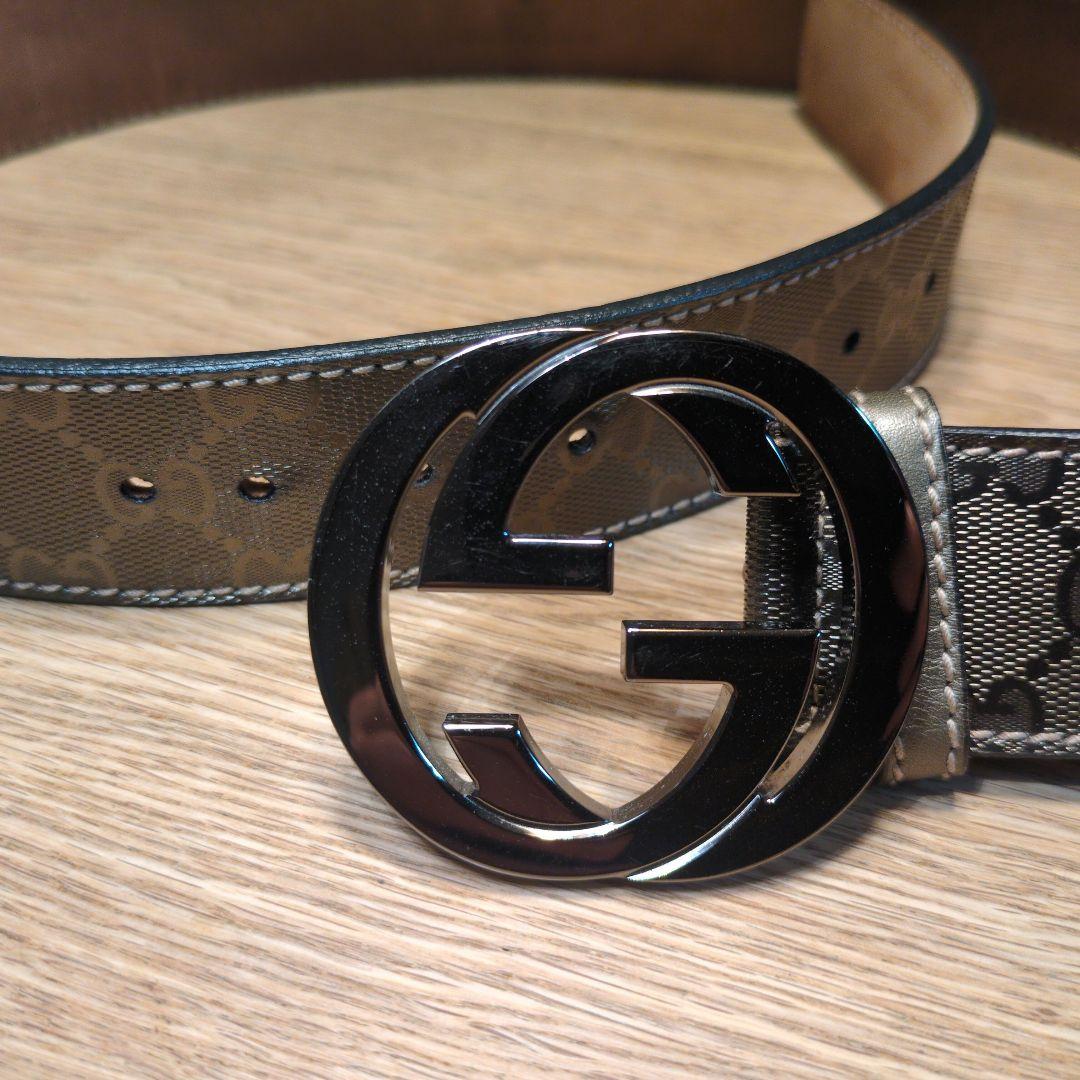 GUCCI ブラウンレザーベルト GGパターン