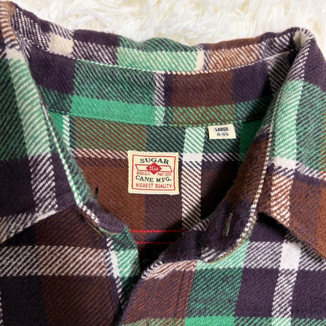 美品　SUGAR CANE 日本製 ネルシャツ L グリーン