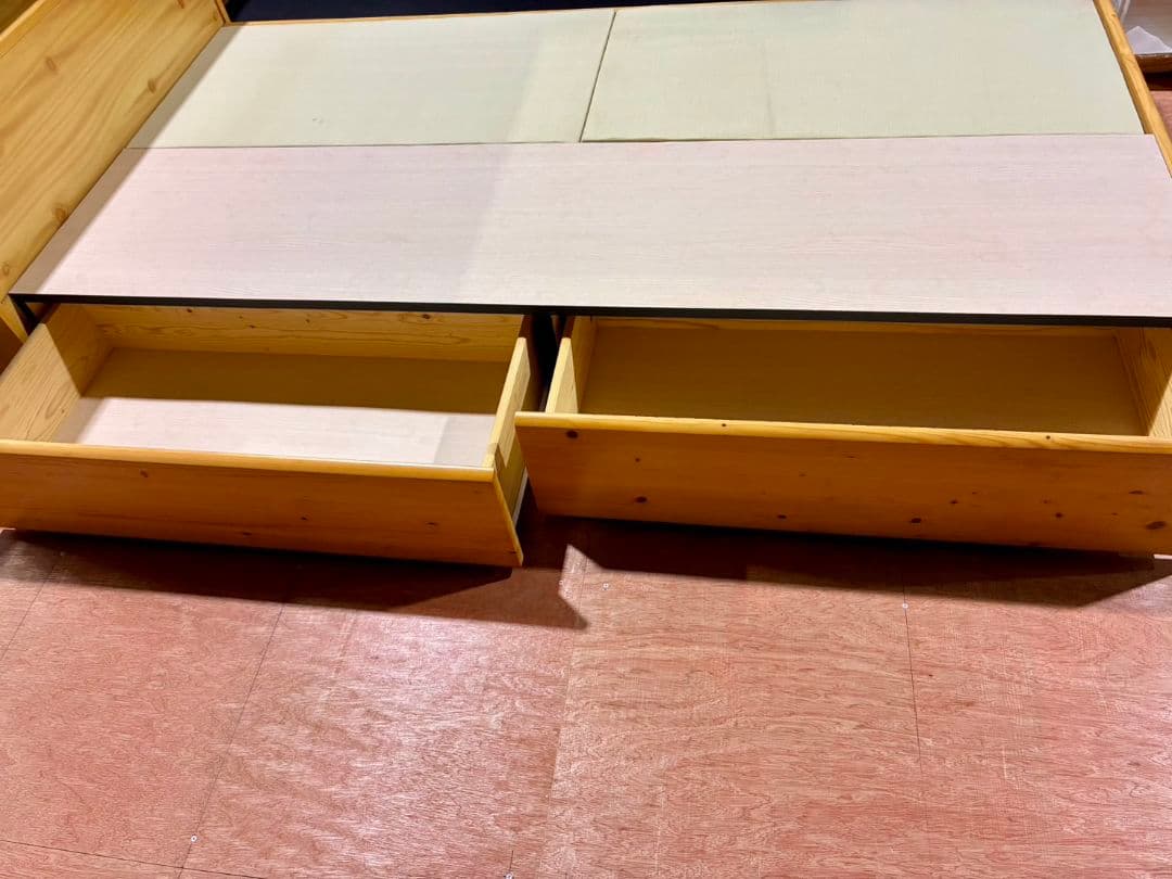 【現地引取OK】ウッド シングルベッドフレーム (ヘッドライト・引き出し付き)