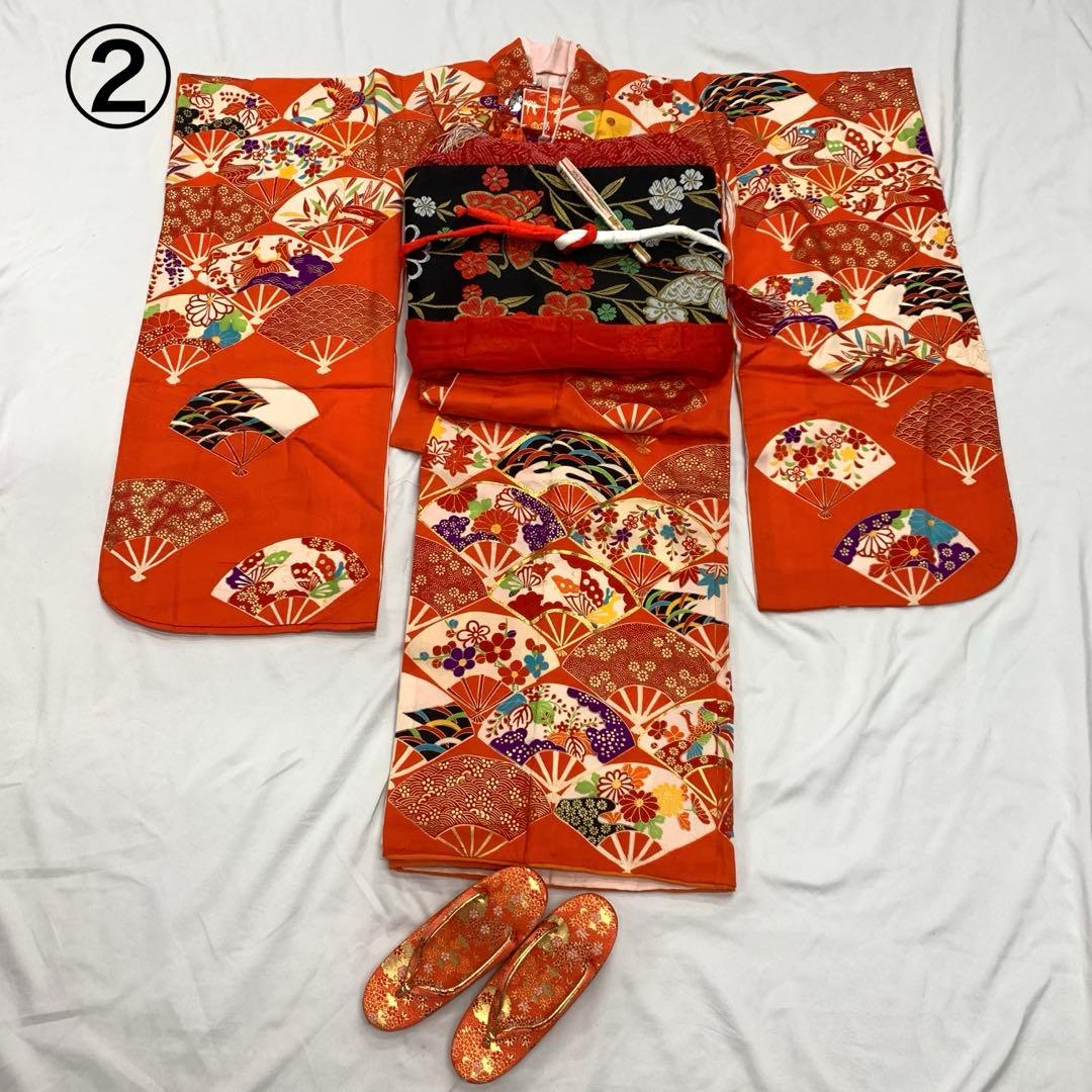 502ag32■七五三 節句 七歳 女児 着物&被布&長襦袢 扇■状態良好