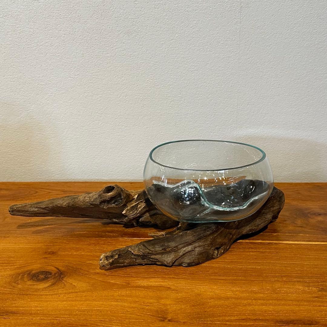 バリ島流木ガラス　w32×d17×h10cm 水槽　アクアリウムメダカ水槽809