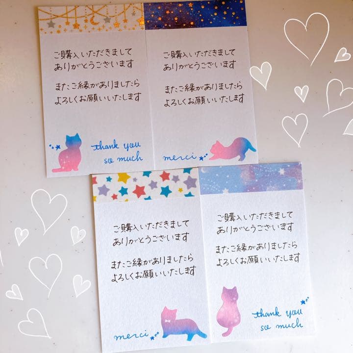 手書きサンキューカード　30枚　ガーリーmix